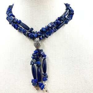 Sodalite Y Drop Tassel Necklace 90s Y2K Natural Stone of Logic Poets Stone